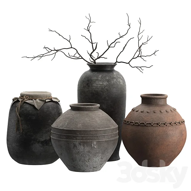 Artisan Rustic Vases set 3ds Max