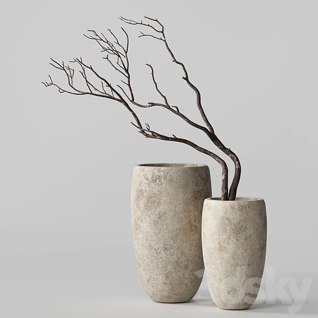 Artisan Rustic Vases with dry Branches 3DS Max Model