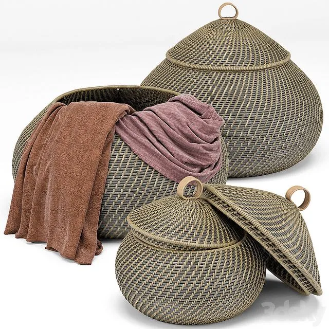 Arturo Global Bazaar Gray Rattan Weave Round Basket 3dsMax Model