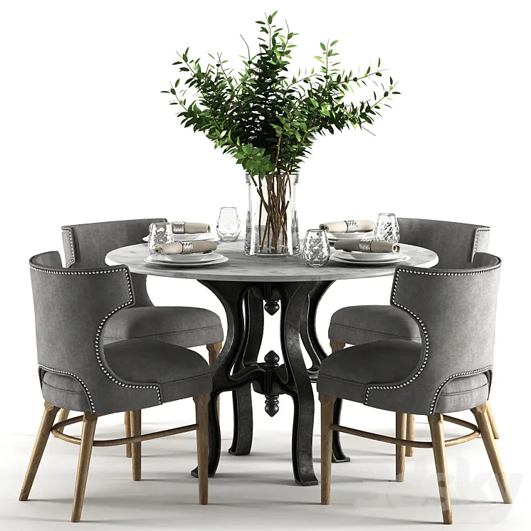 Ashford Task Chair with Hobbs 48'Round Dining Table-marble top 3DS Max