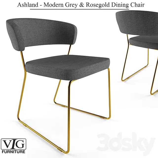 Ashland – Modern Gray & Rosegold Dining Chair 3DSMax File