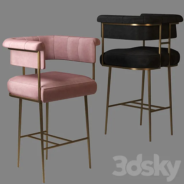 Astrid Gray Velvet Bar Stool 3ds Max