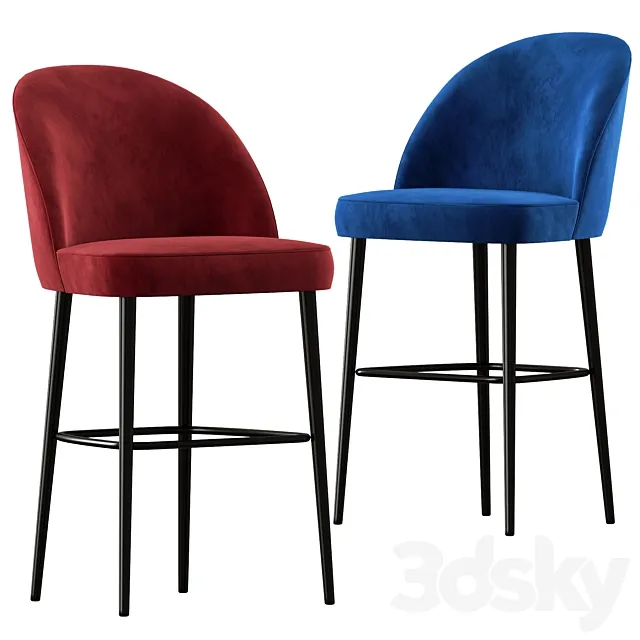 Austen Bar Stool Plush Velvet by Heals 3ds Max