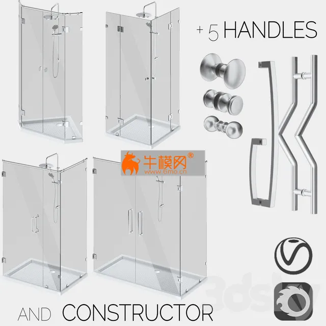 Corner glass shower enclosures, constructor and handle set – 1528