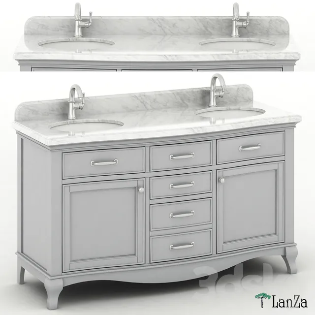 Double Sink Wooden Vanity With Carrara Marble top – 1628