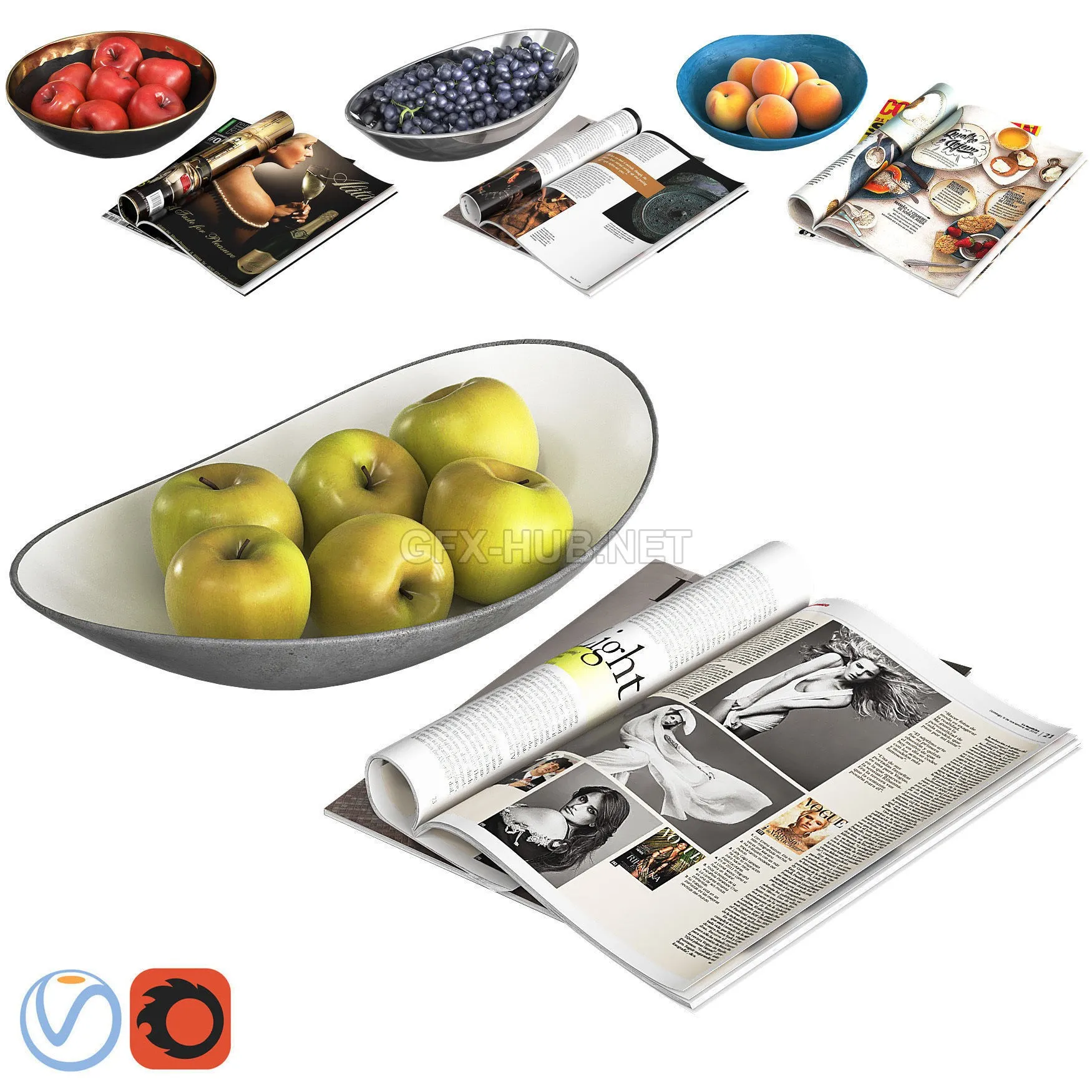 Fruit Bowls and magazines 3D model – 1824