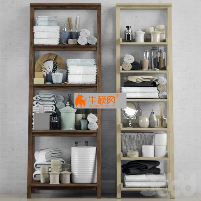 Wooden bathroom shelving with decor – 3598