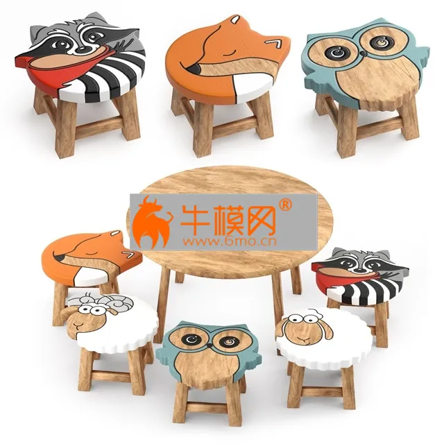 Cubebrush  – kids furniture01-animal chairs – 4035