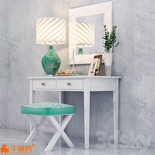 Dressing table with chair, table lamp, mirror and decor – 4057