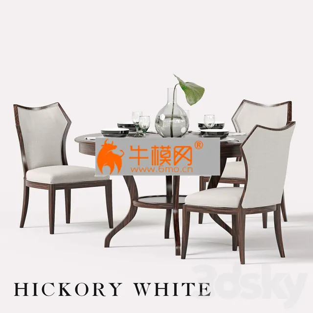 Hickory White Halsey Side Chair and Round Dining Table – 4103