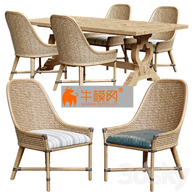 Keeling woven side chair and farmington rectangular dinning table – 4122