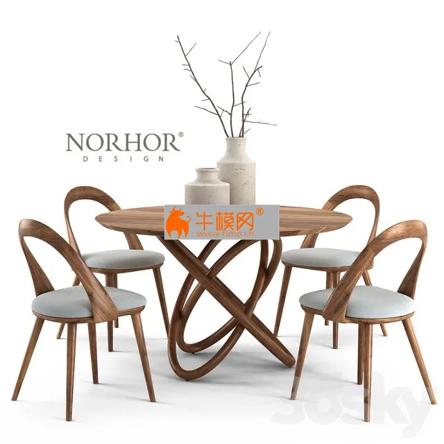 NORHOR Bergen round table and Walnut chair – 4169