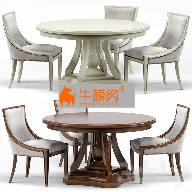 Stockton Ivory Lacquered Dining Chair, Maxime French Round Dining Table – 4226