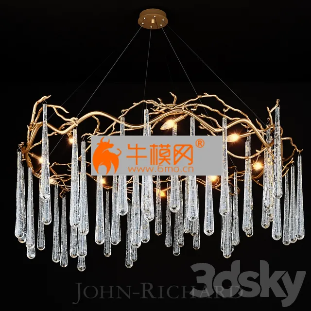 John Richard Brass and Glass Teardrop Eight-Light Chandelier – 4372