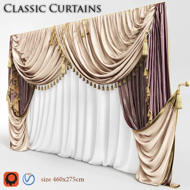 Curtain classic set (Vray, Corona) 3D model – 4516