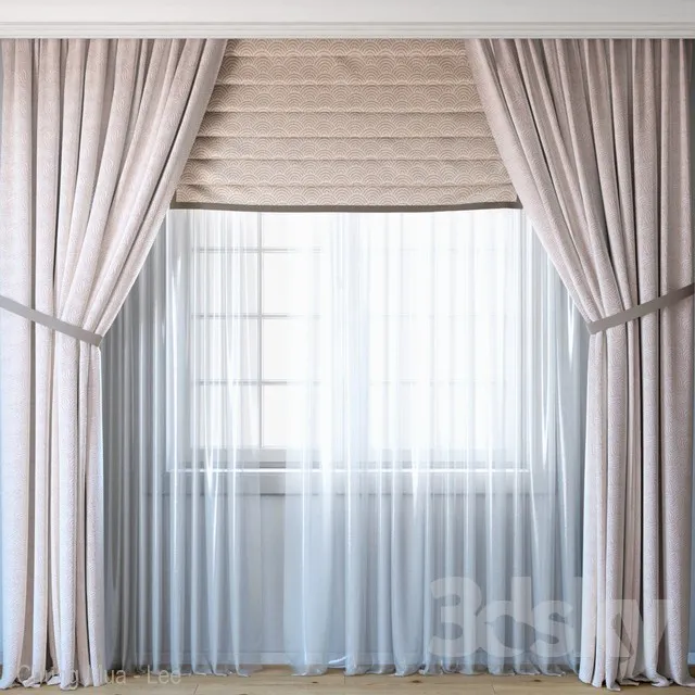 Curtains with Roman curtain and tulle set 03 – 4544
