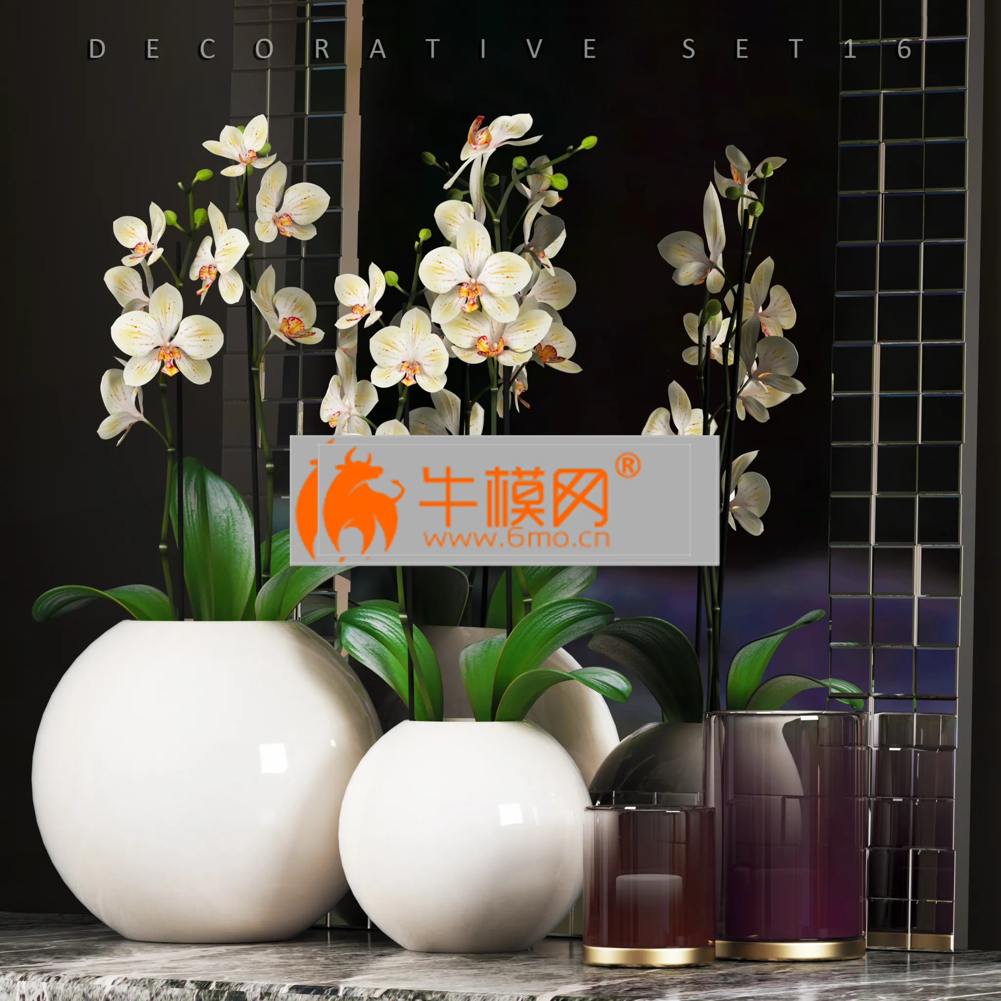 DECORATIVE SET 16 (orchid, vase) – 4704