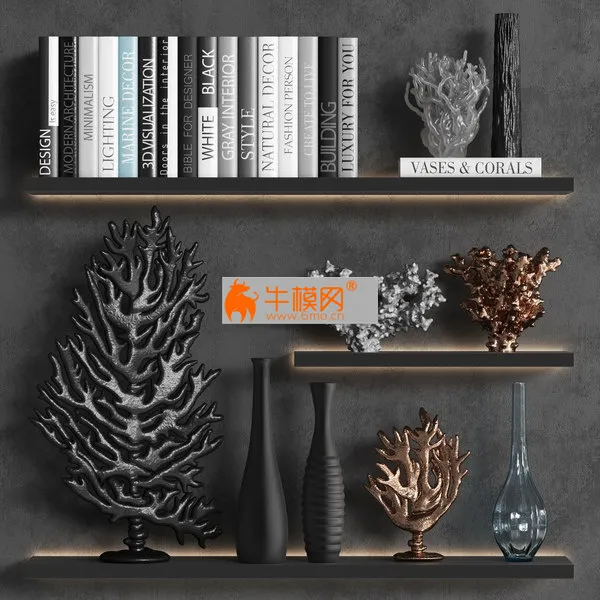 Decorative set of organic coral with books and vases – 4735
