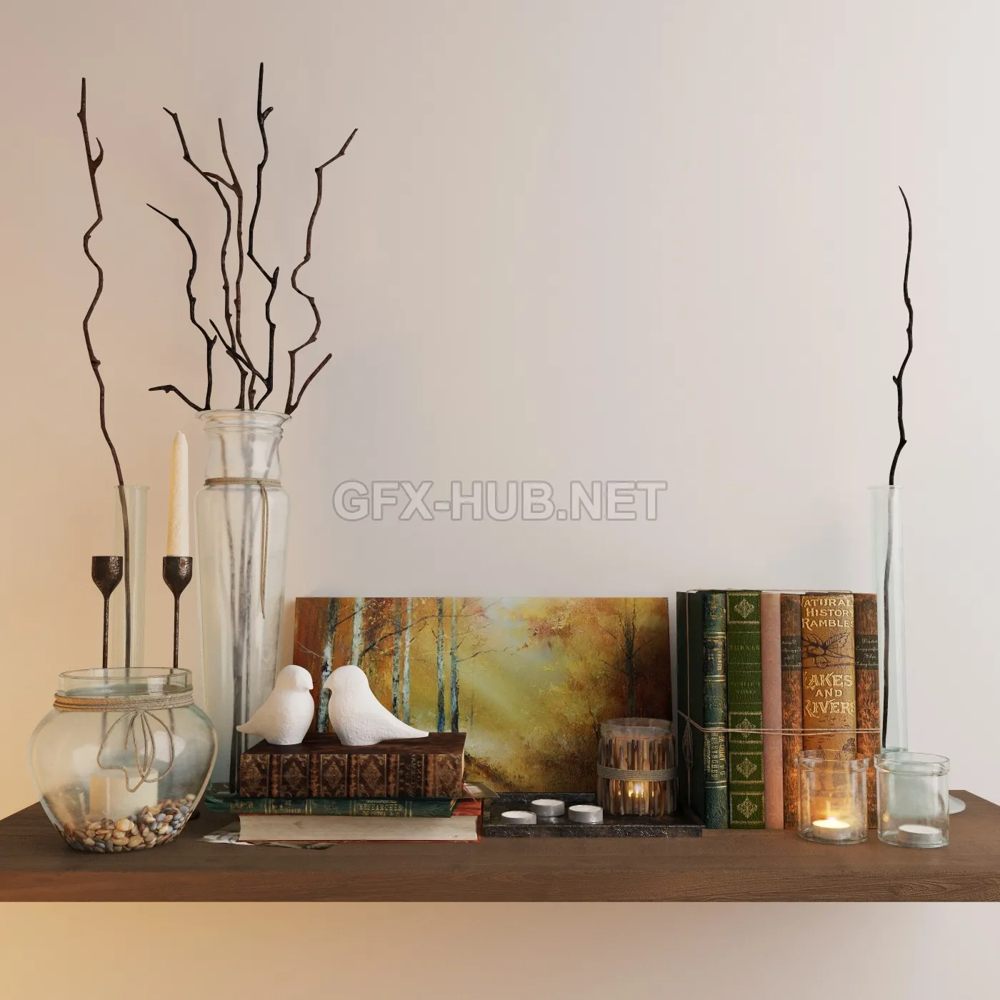 Decorative set with branches, books and birds – 4743