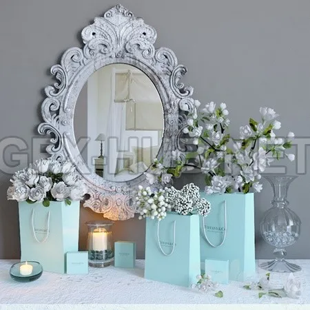 Decorative set with flowers and carved mirror at Tiffany reasons – 4747