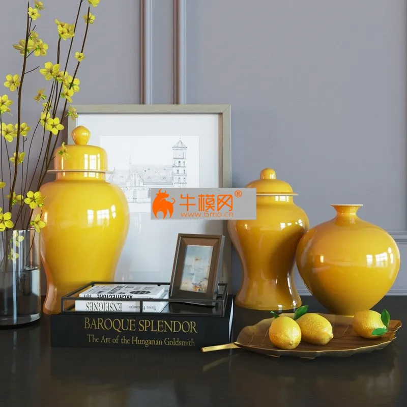 Decorative set with yellow vases – 4755