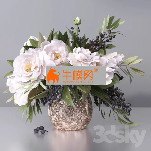 Flower Arrangement peony g leaf twig vase – 4972