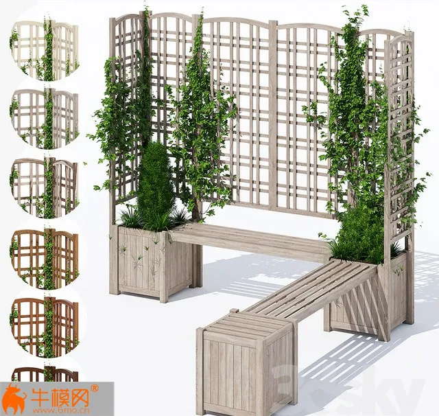 Outdoor Eucalyptus Privacy Screen Trellises and Planters – 5717