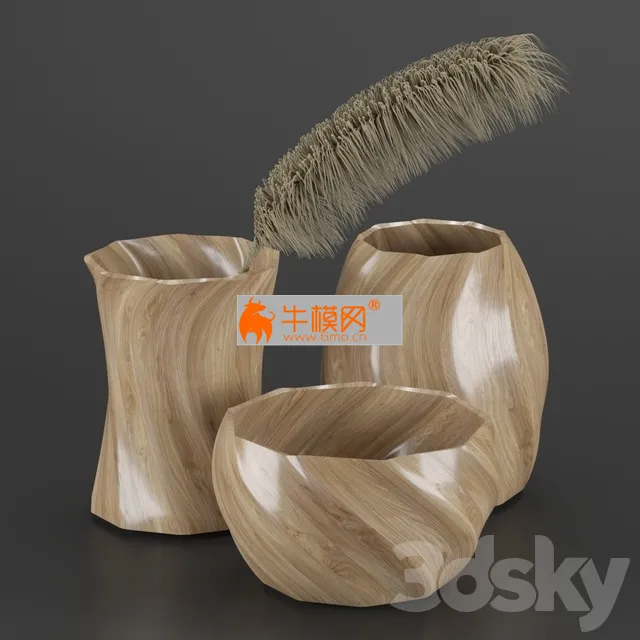 WOOD VASE AND DRY PLANT – 5843
