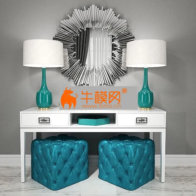 Dressing table with puffs, lamps and decor – 6308