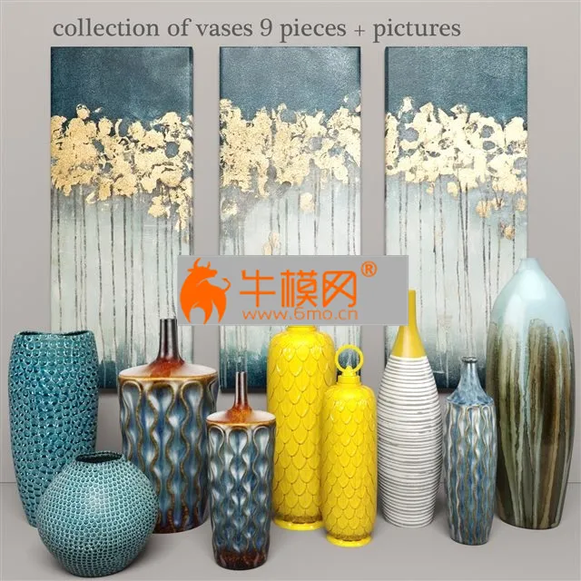 Collection of vases 9 pieces + pictures – 6629