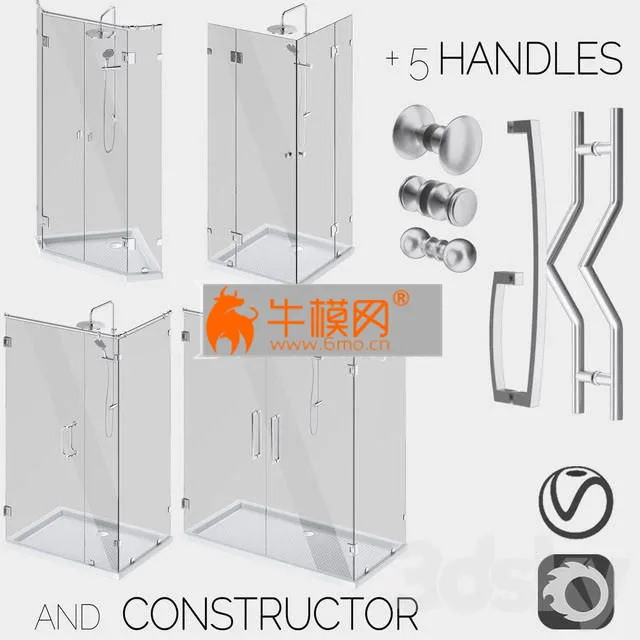 Angled glass shower cabins, designer and handle set – 992