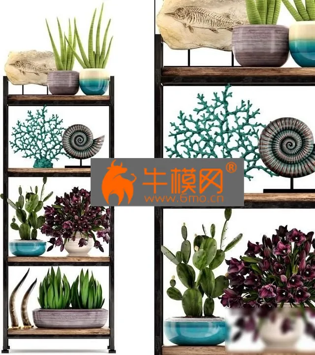 PLANT – Rack with the decor of figurines and plants