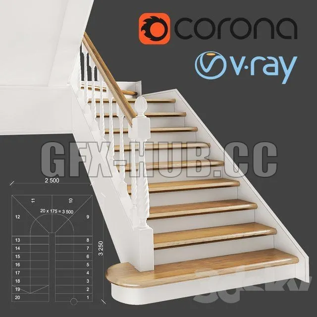 PRO MODELS – Classic two-march staircase with staggered steps