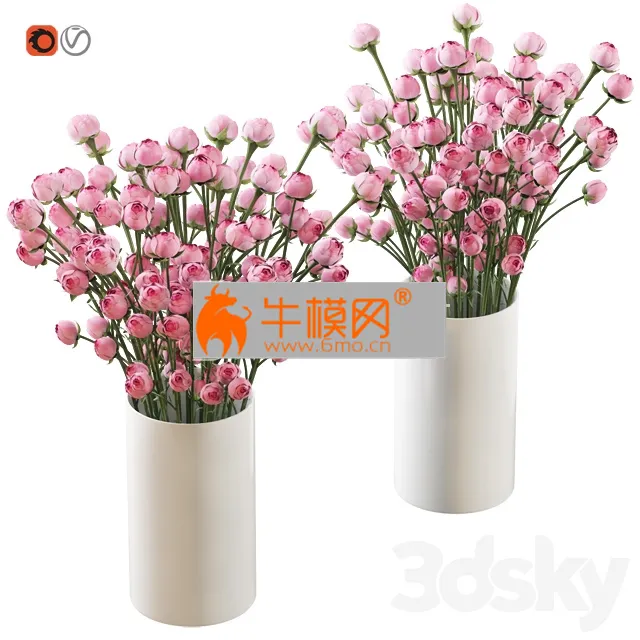VASE – Bouquet of small pink shrub roses in a white vase 2