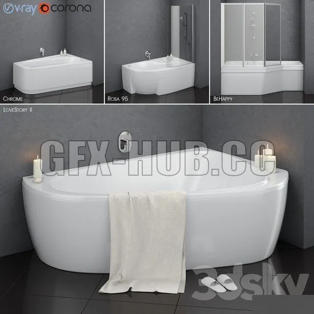 BATHROOM D-COR – Set of asymmetric baths Ravak set 14 (LoveStory II, Chrome, Rosa 95, BeHappy)