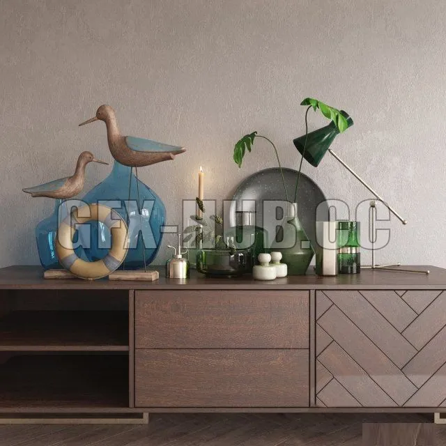 DECORATION – Decor set green blue with chest of drawers