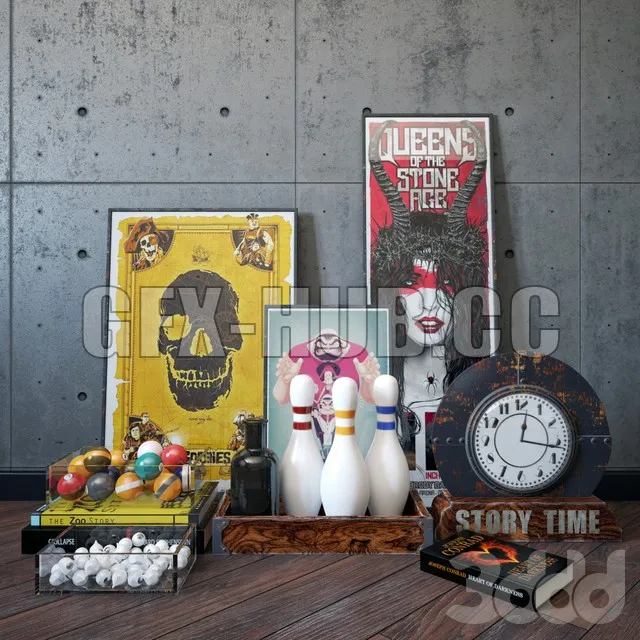 DECORATION – Decorative set with clocks, books, skittles