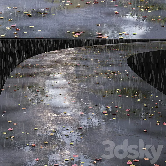 Autumn road with leaves and puddles 3DS Max Model