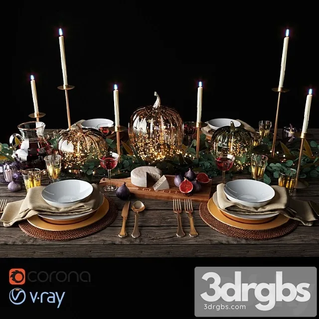 Autumn table setting with pumpkins 3dsmax Download