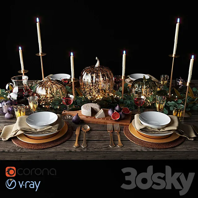 Autumn table setting with pumpkins 3DS Max Model