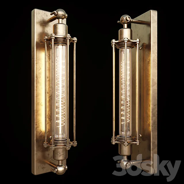 AVE Antique Brass Long Bulb Cage Wall Mount Lamp 3DSMax File