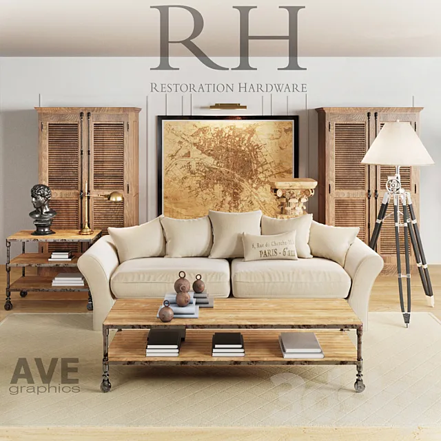 AVE Restoration Hardware Living Room set 3ds Max