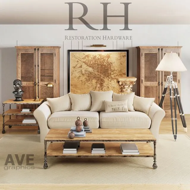 AVE Restoration Hardware Living Room set 3dsMax Model