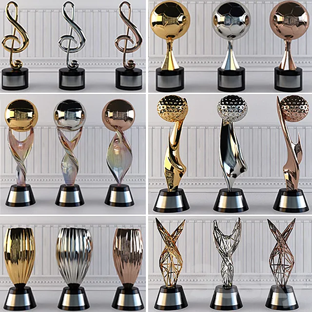 Award Prize Cup Trophy Set 18 Piece Decorative Objects 3DSMax File