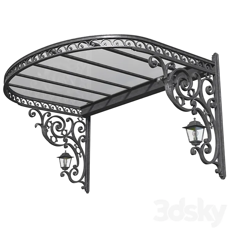 Awning over the porch. A visor over the front door. Wrought iron ?anopy 3DS Max