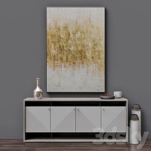 Axiom Entertainment Console + “Golden Mist” Wall Art by Bevis 3ds Max
