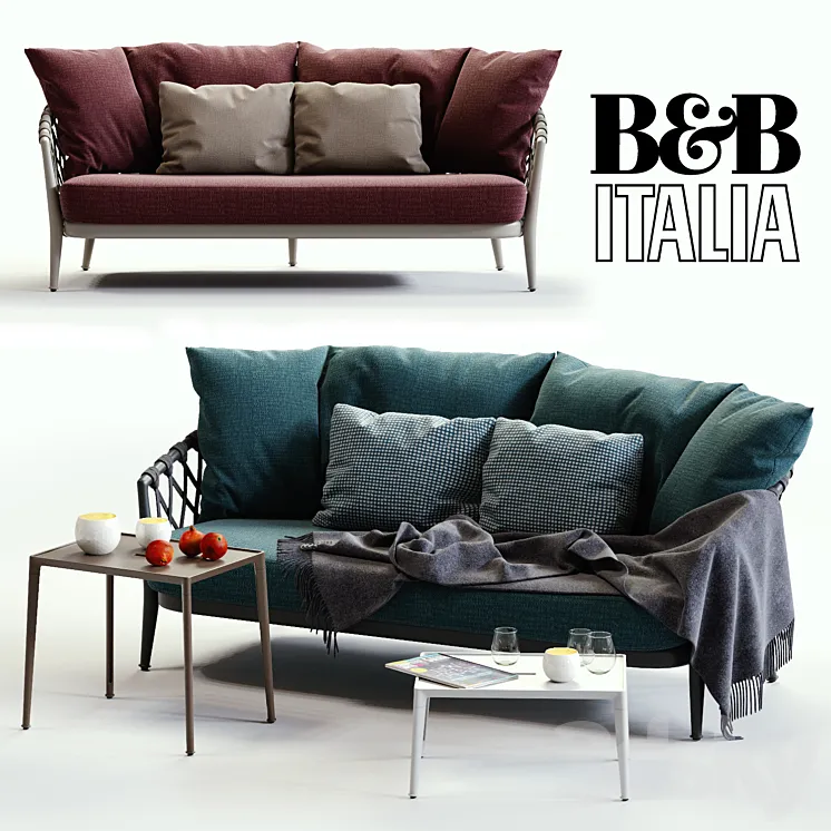 B & B Italia ERICA Blue & Red Sofa 3DS Max