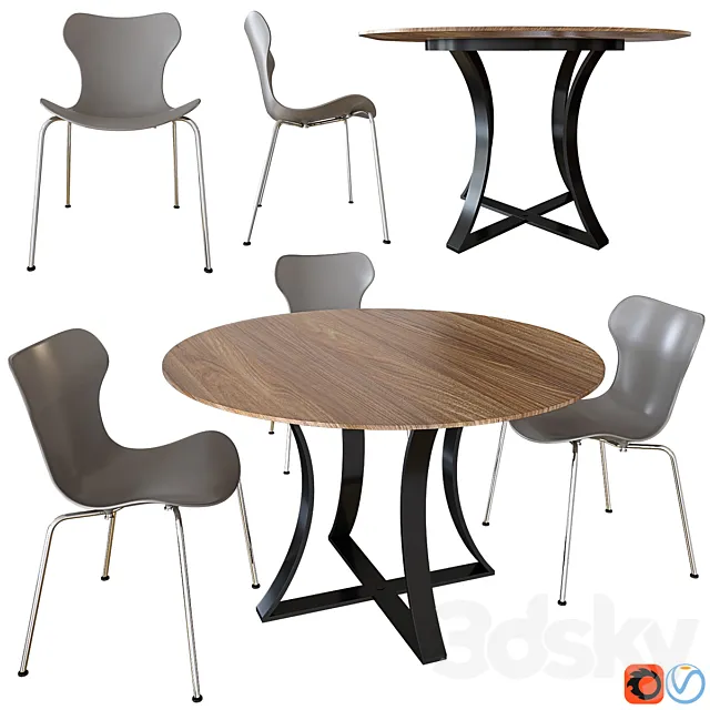 B & B ItaliaPapilio Shell. Damen 60 “Brown Wood Top Dining Table 3ds Max