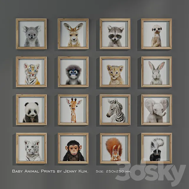Baby Animal Prints by Jenny Kun. Size: 250x250mm. 3DSMax File