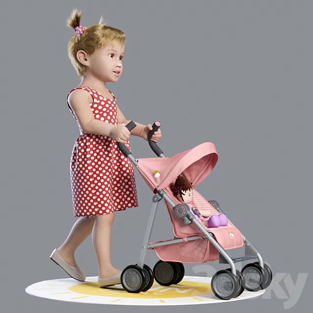 Baby walking with a pram 3ds Max